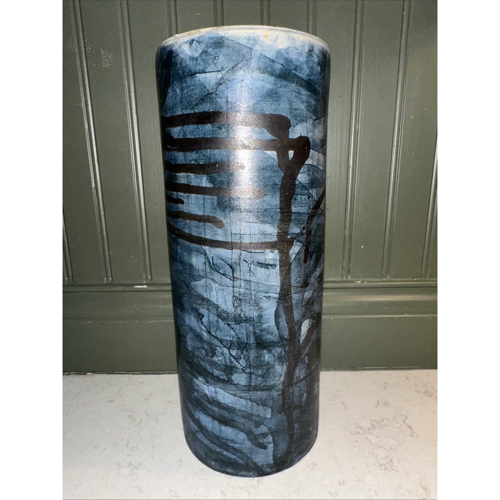 Gerhard Liebenthron Brutalist Studio Pottery Vase 12.5 Blue Black Germany 1970s - Picture 3 of 8